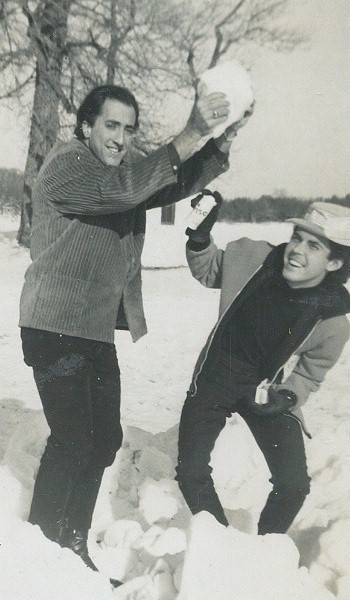 Bob Glover is about to be hit with a snow ball by Joe Pappalardo